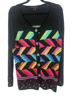 Elena Wang Multicoloured Geometric Artsy Chevron Knit Cardigan - Size Large